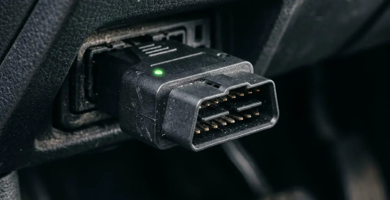 Gros plan sur un boîtier connecté d'assurance automobile installé dans un véhicule
