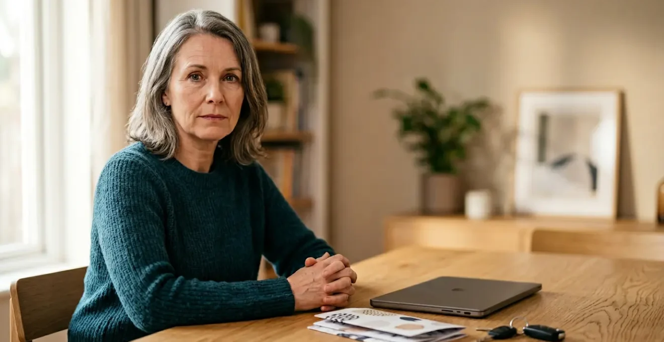 Personne recherchant une assurance automobile après une situation difficile avec documents et écran d'ordinateur