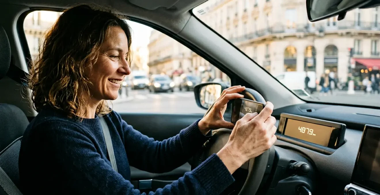 Conducteur vérifiant le compteur kilométrique de sa voiture pour son assurance petit rouleur