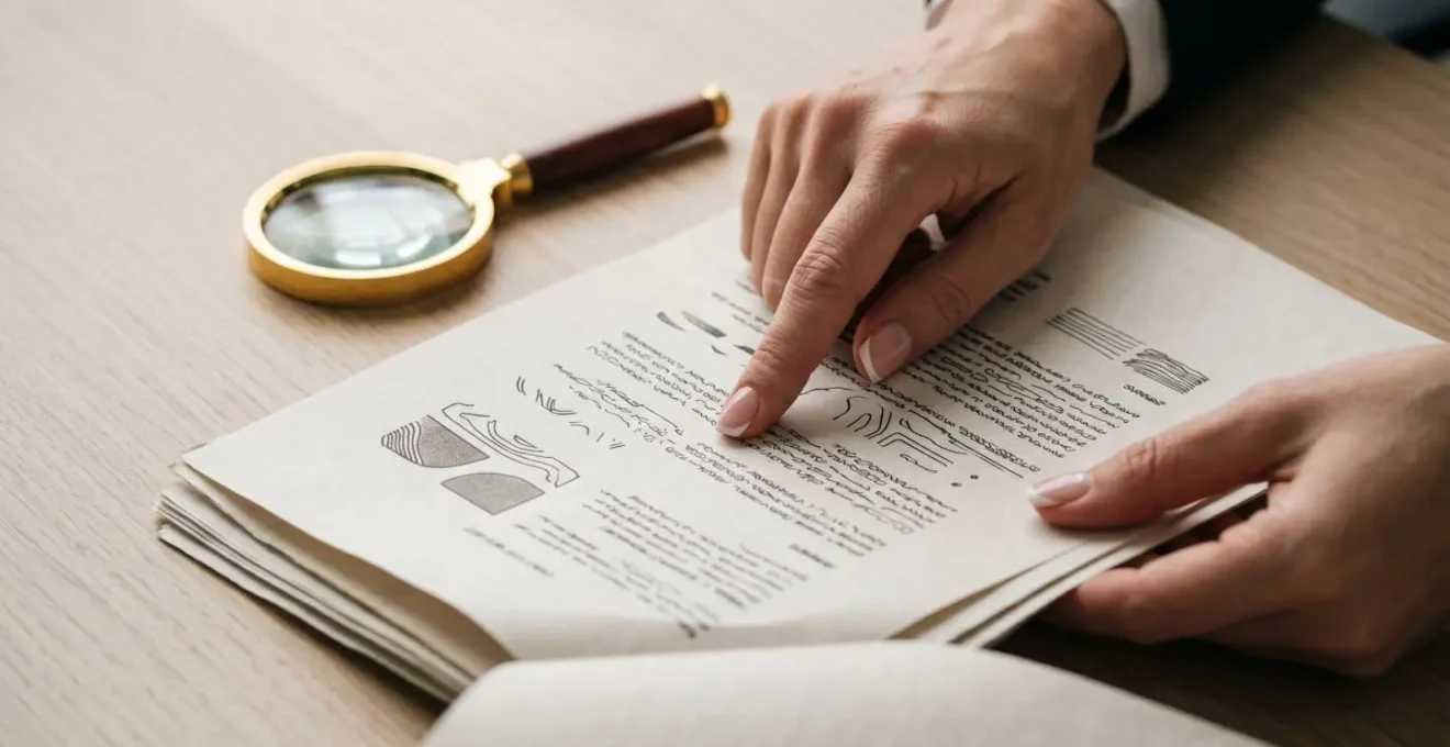Professionnel examinant attentivement les clauses d'un contrat de mutuelle avec loupe métaphorique