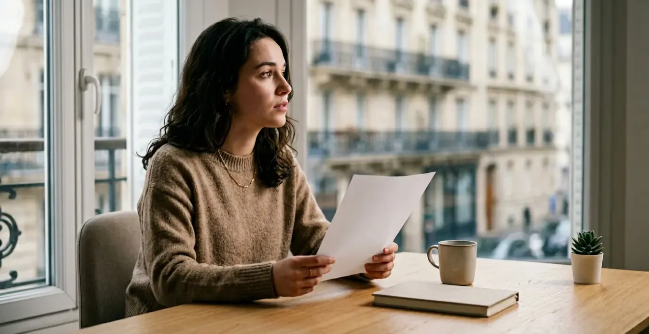 Jeune travailleur consultant son premier contrat de travail dans un environnement minimaliste évoquant un nouveau départ professionnel