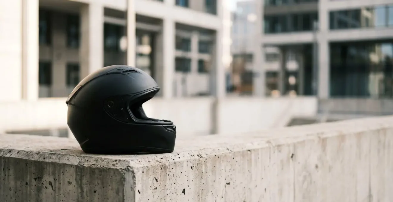 Équipement de protection complet pour motard en environnement urbain sécurisé