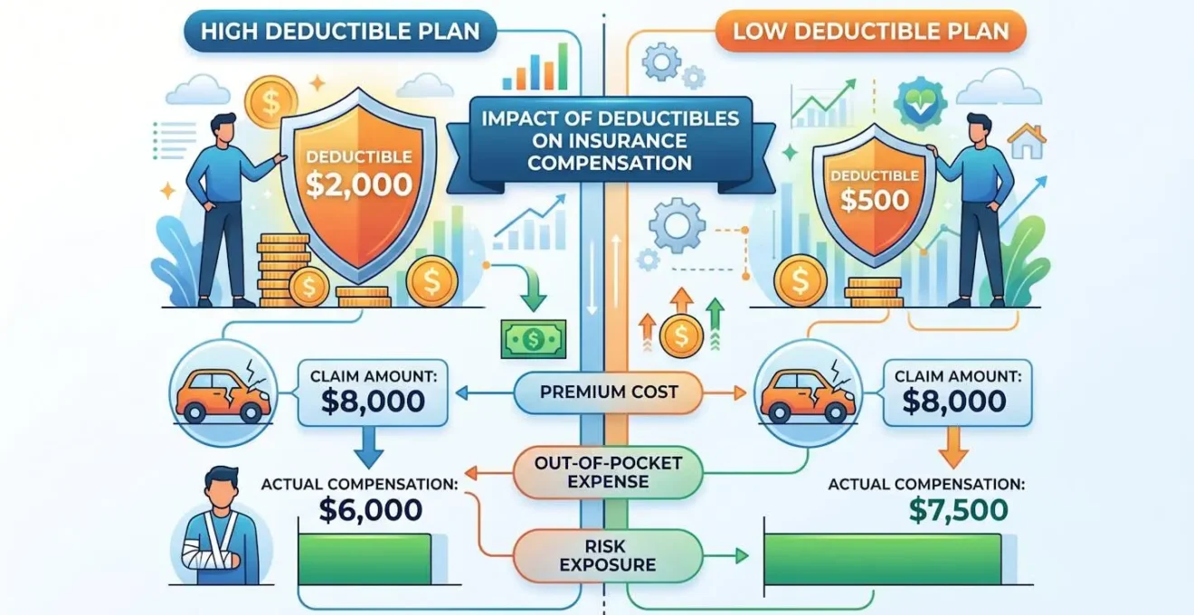 Calcul financier illustrant l'impact des franchises d'assurance sur l'indemnisation réelle
