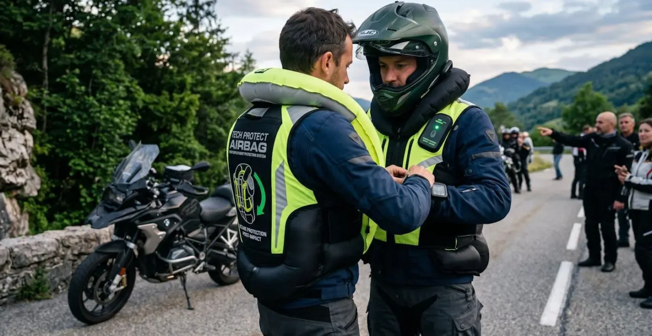 Gilet airbag de moto avec système de protection après déclenchement