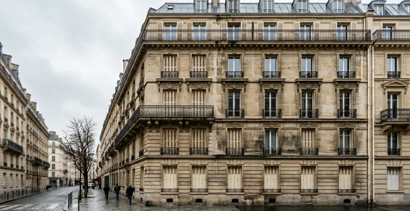 Immeuble en copropriété présentant des traces d'humidité sur la façade