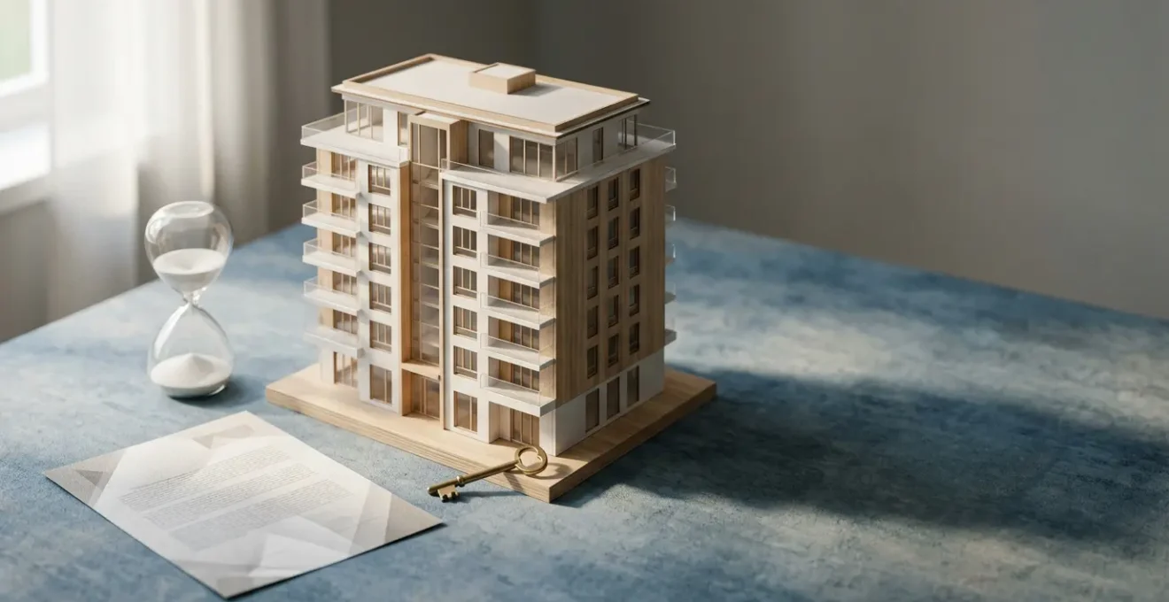 Investisseur consultant des documents d'assurance pour protéger son patrimoine immobilier pendant une période de vacance