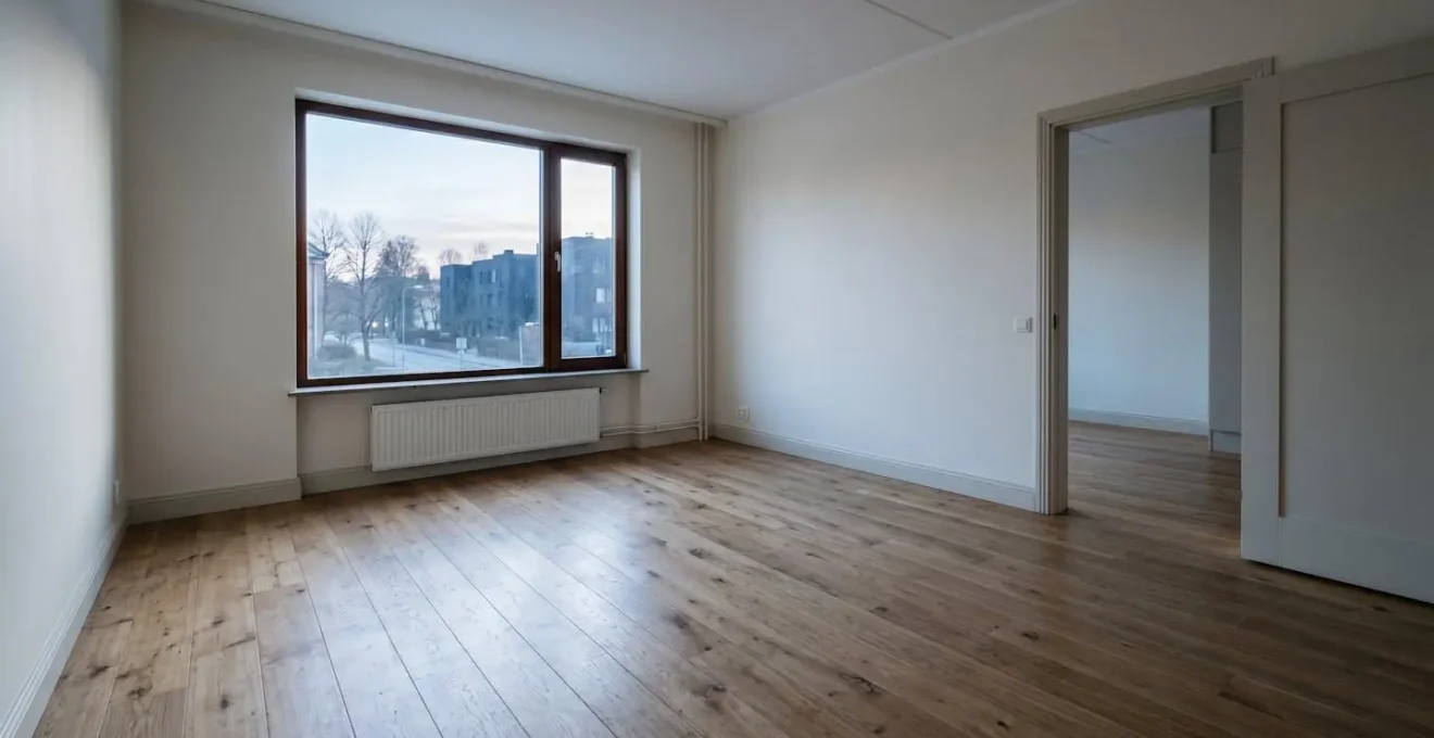 Intérieur d'appartement vide au lever du jour symbolisant la période de transition lors d'un emménagement