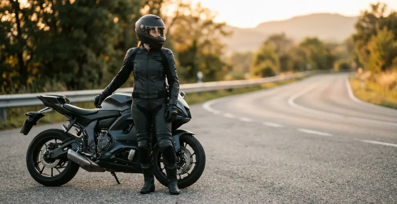 Motard en équipement de protection après accident de moto avec assurance