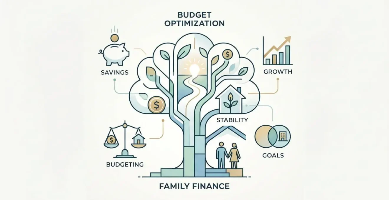 Composition minimaliste représentant l'optimisation budgétaire et la planification financière familiale