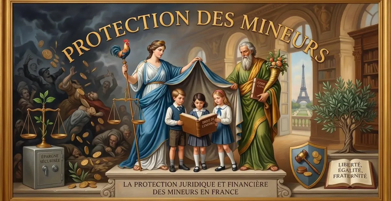 Représentation symbolique de la protection juridique et financière des enfants mineurs en France
