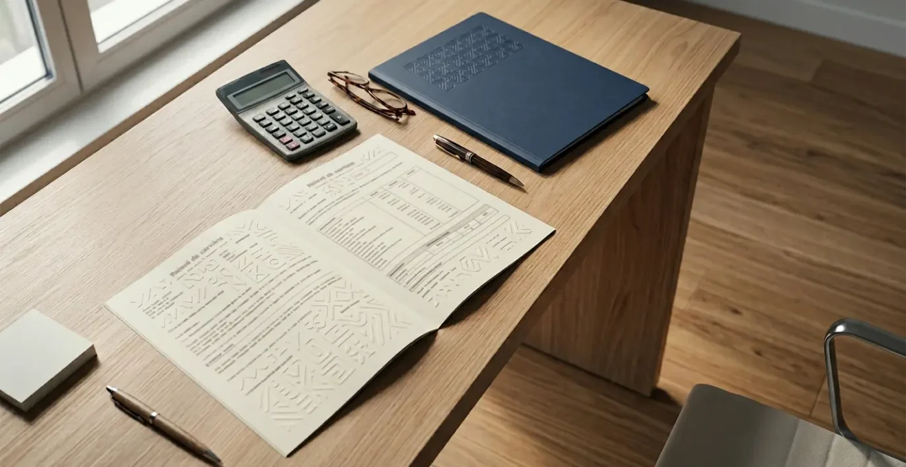 Planification et vérification des droits à la retraite avec documents administratifs sur un bureau organisé