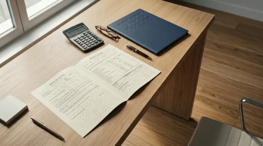 Planification et vérification des droits à la retraite avec documents administratifs sur un bureau organisé